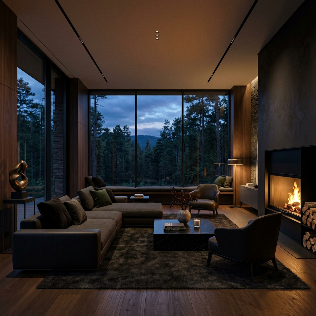 Luxurious living room with fireplace